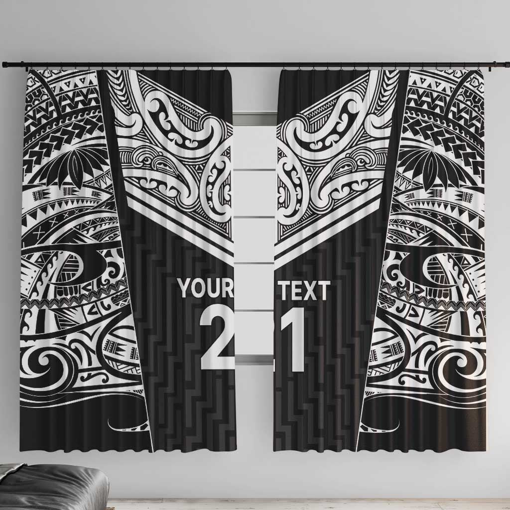 New Zealand Black Fern Custom Window Curtain Maori Tukutuku Black-white Motif