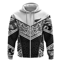 New Zealand Black Fern Custom Zip Hoodie Maori Tukutuku Black-white Motif