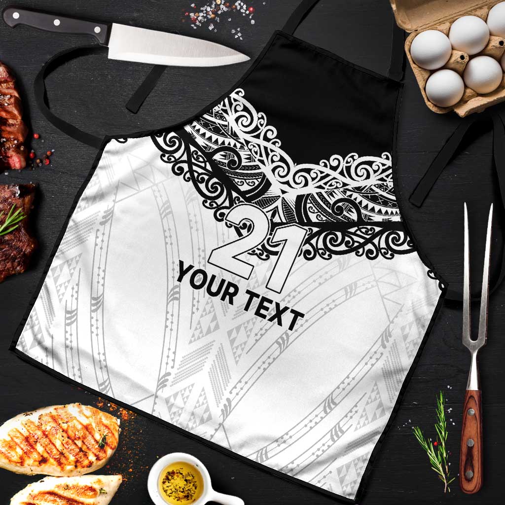 New Zealand Koru Fern Custom Apron Simple Taniko Motif LT9 White - Polynesian Pride