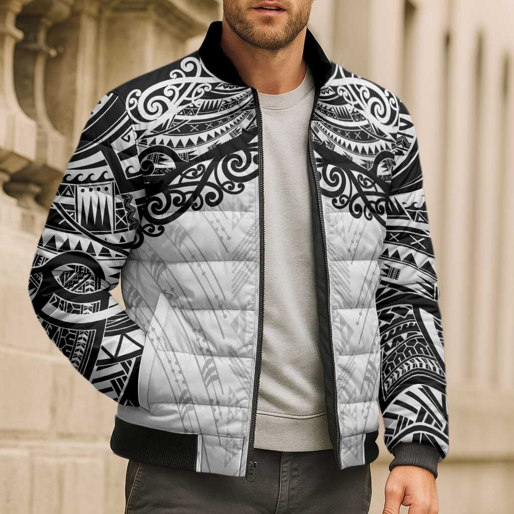 New Zealand Koru Fern Custom Bomber Puffer Jacket Simple Taniko Motif LT9 - Polynesian Pride
