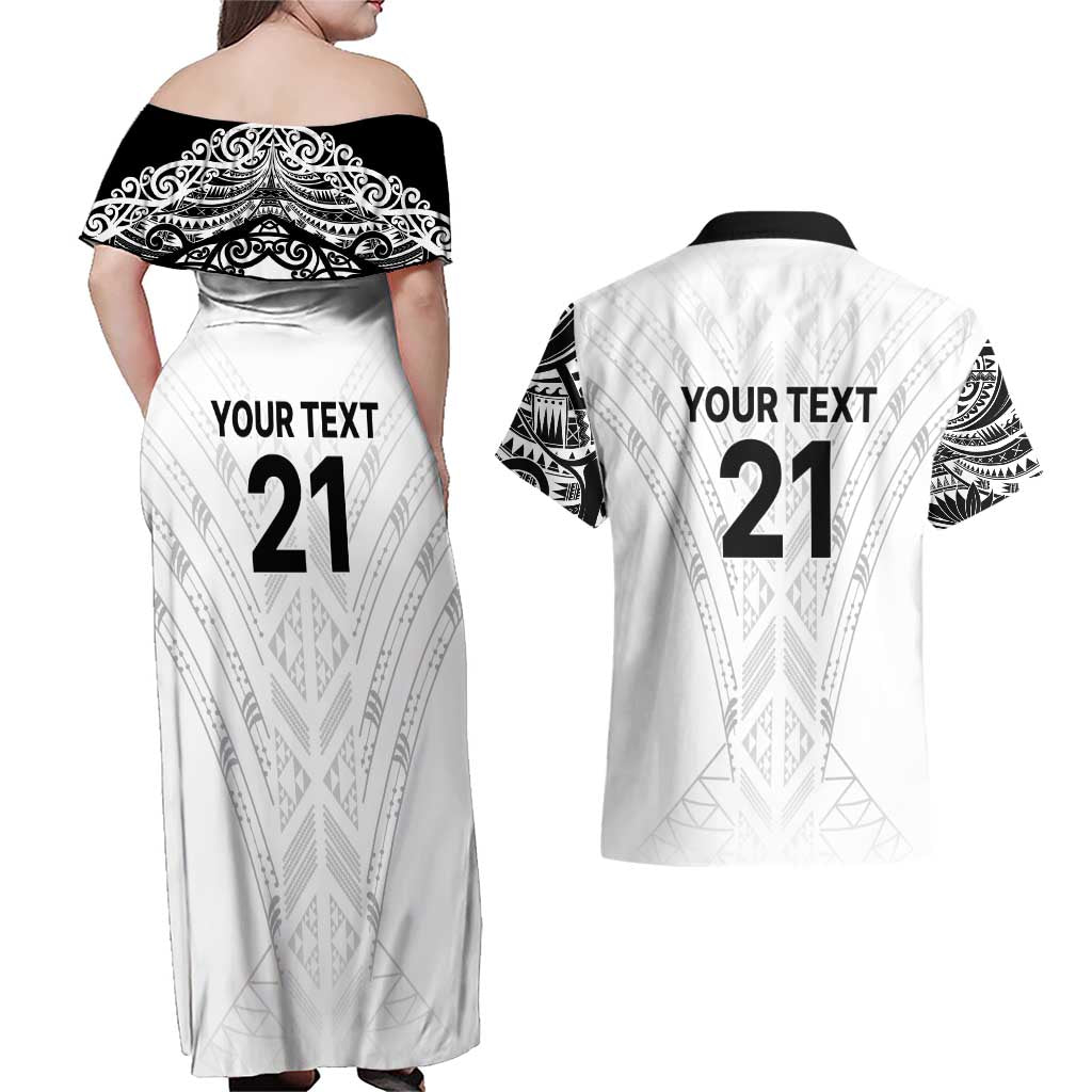 New Zealand Koru Fern Custom Couples Matching Off Shoulder Maxi Dress and Hawaiian Shirt Simple Taniko Motif