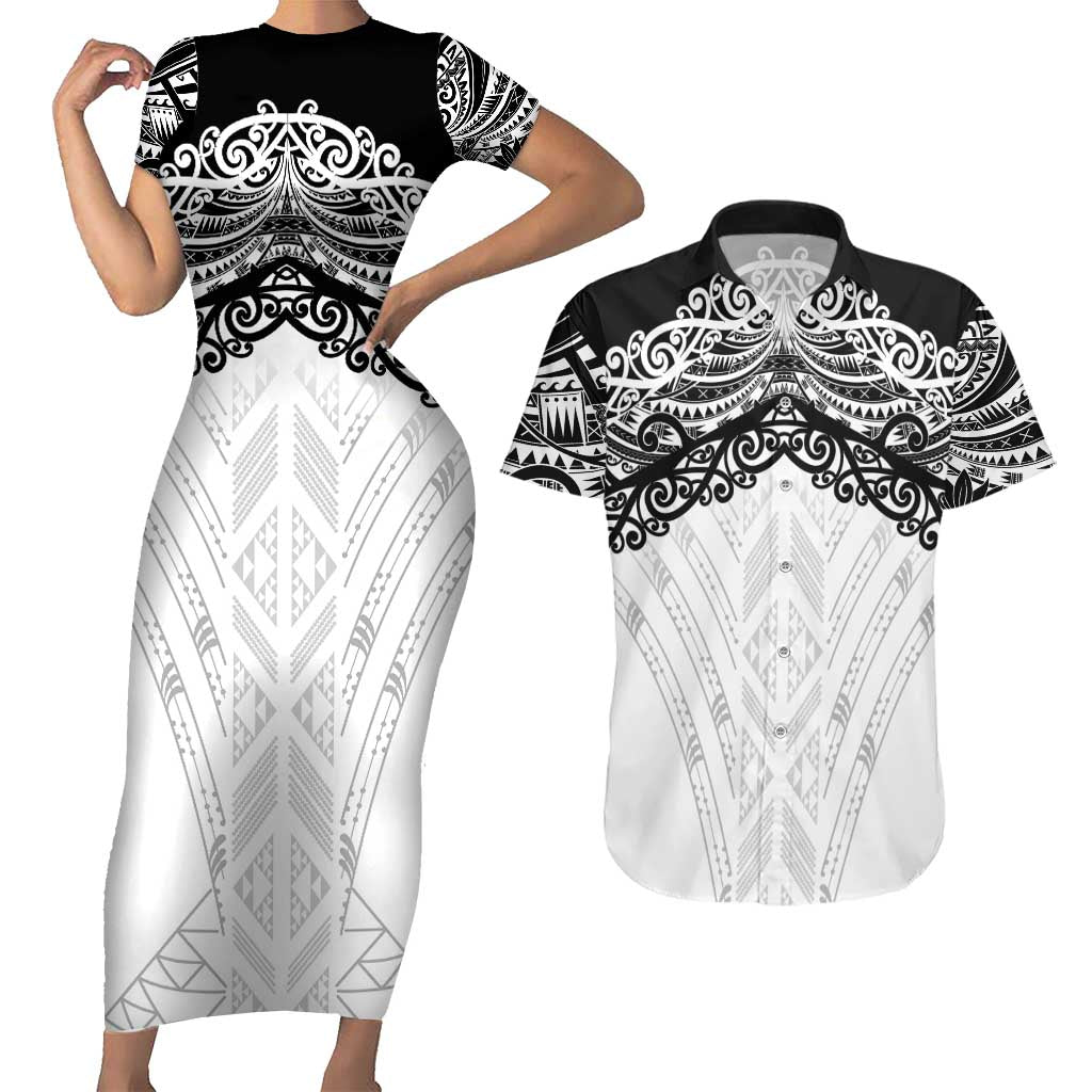 New Zealand Koru Fern Custom Couples Matching Short Sleeve Bodycon Dress and Hawaiian Shirt Simple Taniko Motif