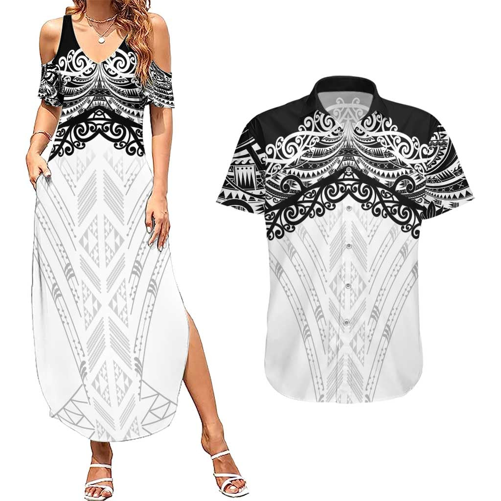 New Zealand Koru Fern Custom Couples Matching Summer Maxi Dress and Hawaiian Shirt Simple Taniko Motif