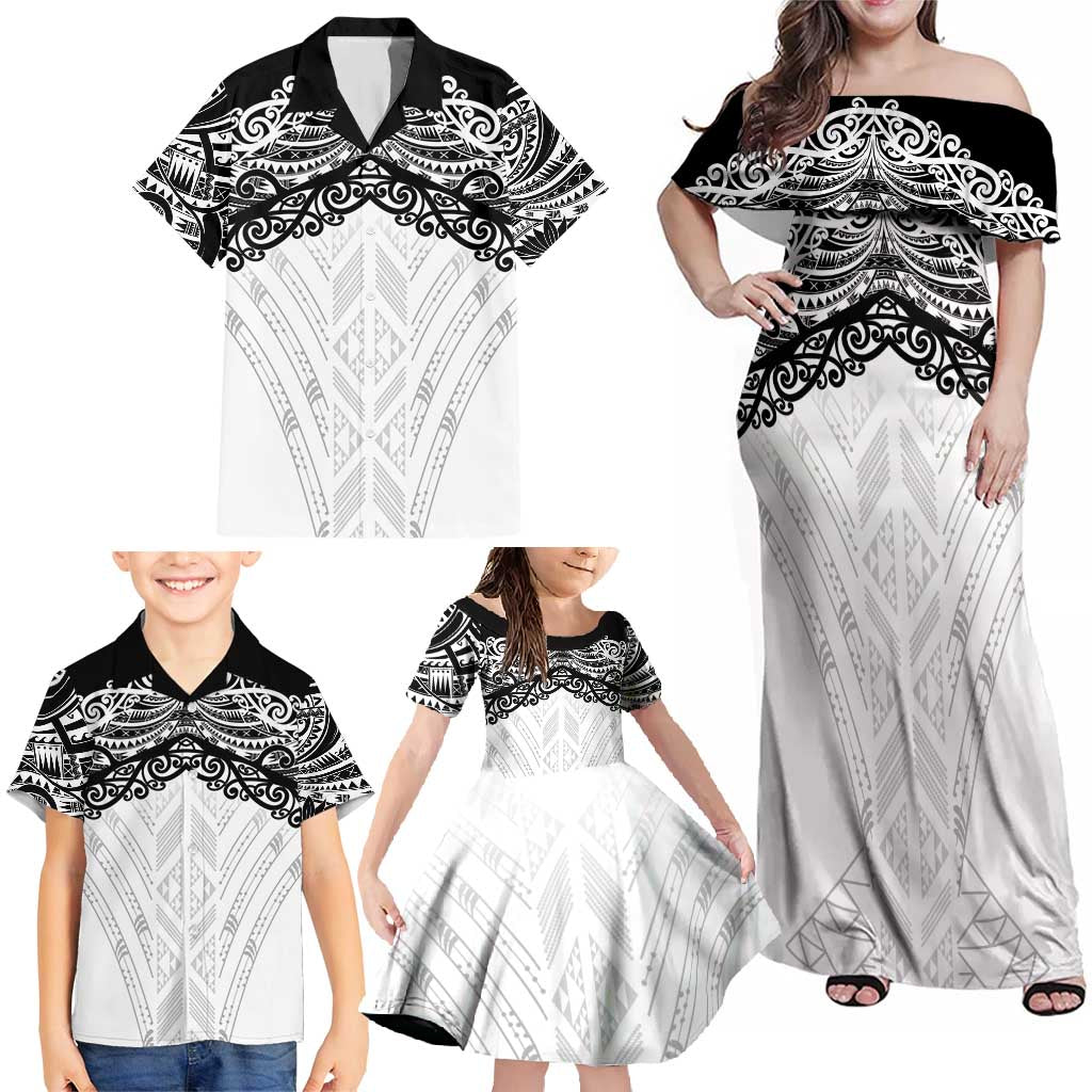 New Zealand Koru Fern Custom Family Matching Off Shoulder Maxi Dress and Hawaiian Shirt Simple Taniko Motif