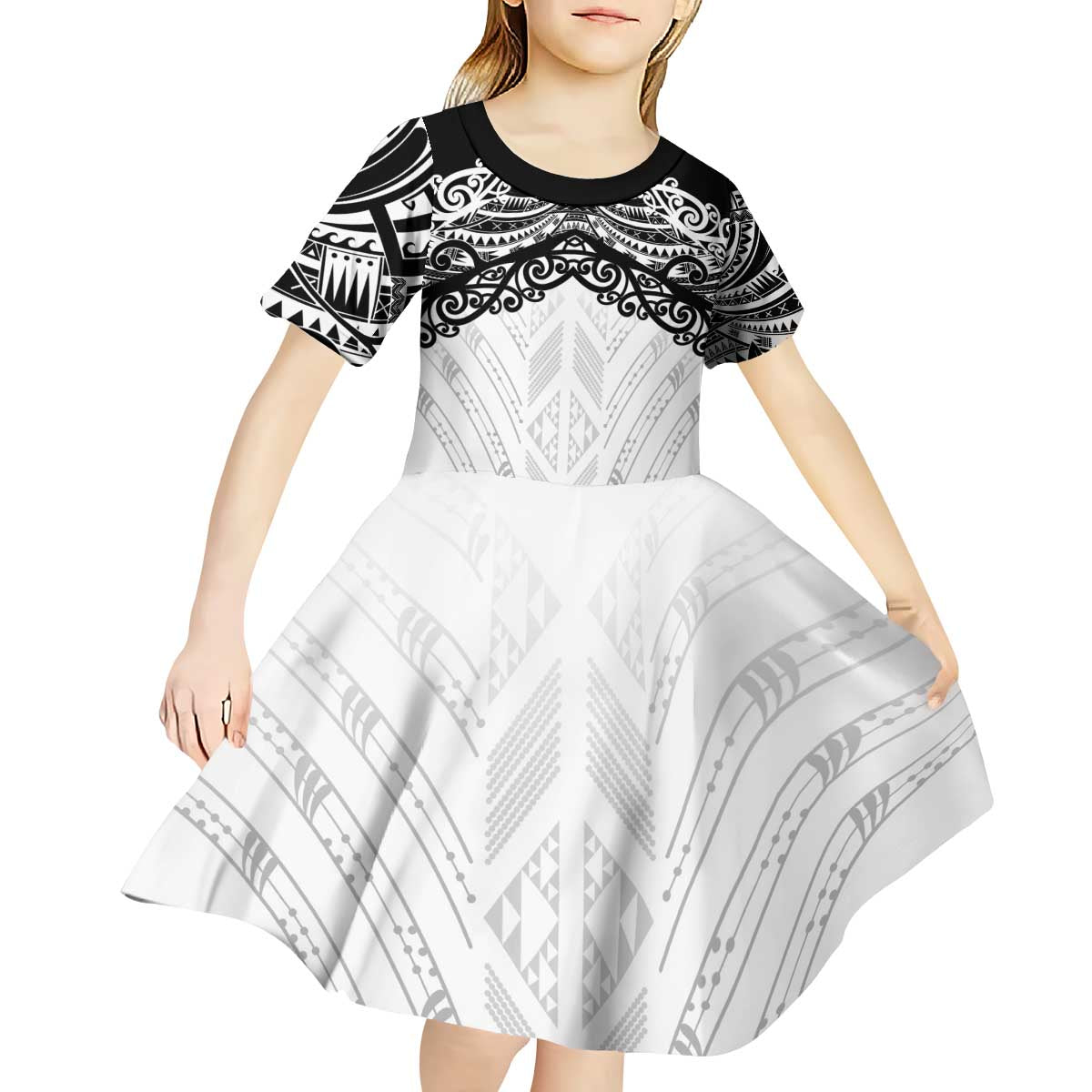 New Zealand Koru Fern Custom Kid Short Sleeve Dress Simple Taniko Motif