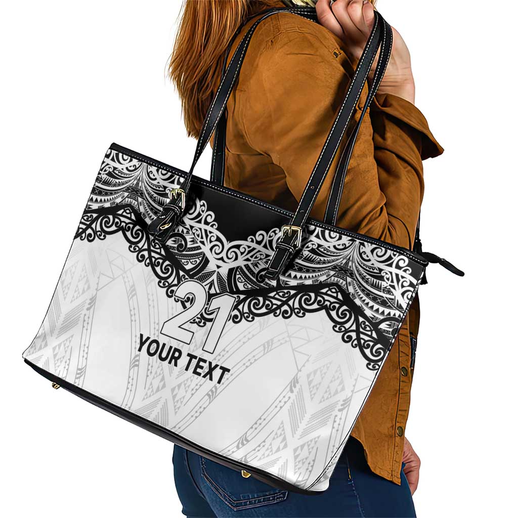 New Zealand Koru Fern Custom Leather Tote Bag Simple Taniko Motif