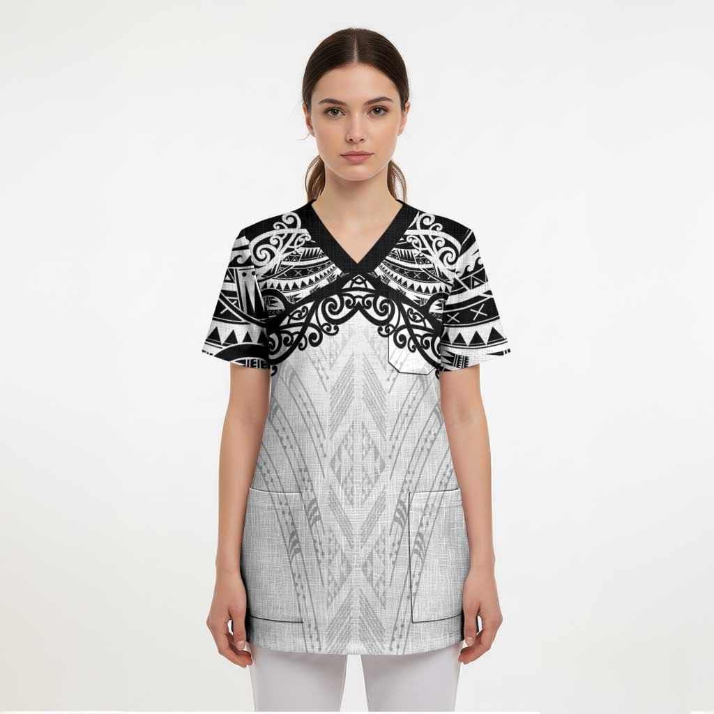 New Zealand Koru Fern Custom Scrub Top Simple Taniko Motif - Polynesian Pride