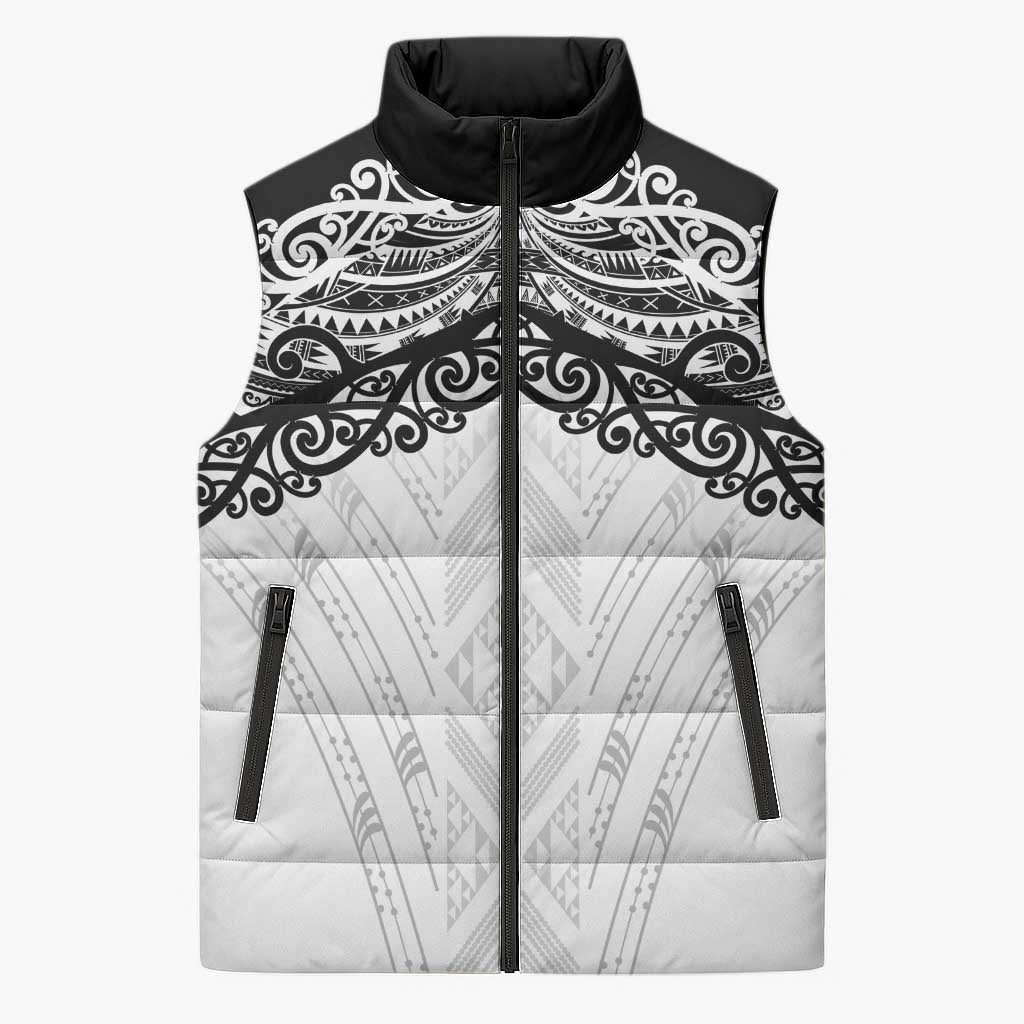 New Zealand Koru Fern Custom Sleeveless Puffer Jacket Simple Taniko Motif - Polynesian Pride