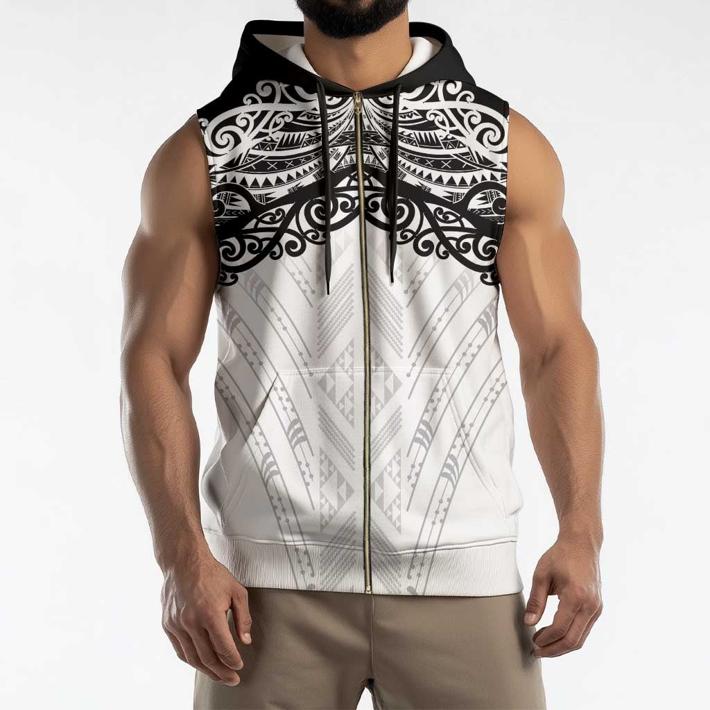 New Zealand Koru Fern Custom Sleeveless Zip Hoodie Simple Taniko Motif - Polynesian Pride
