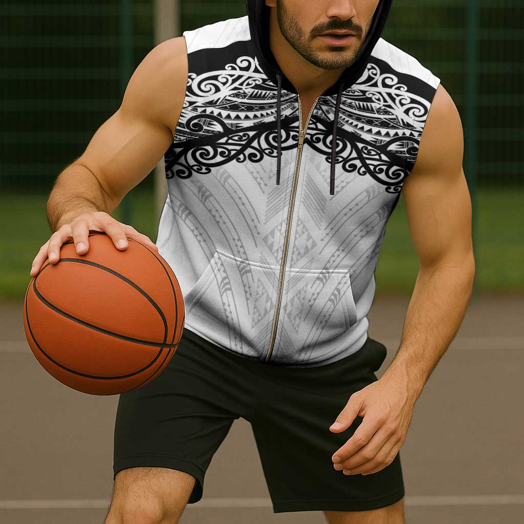 New Zealand Koru Fern Custom Sleeveless Zip Hoodie Simple Taniko Motif - Polynesian Pride