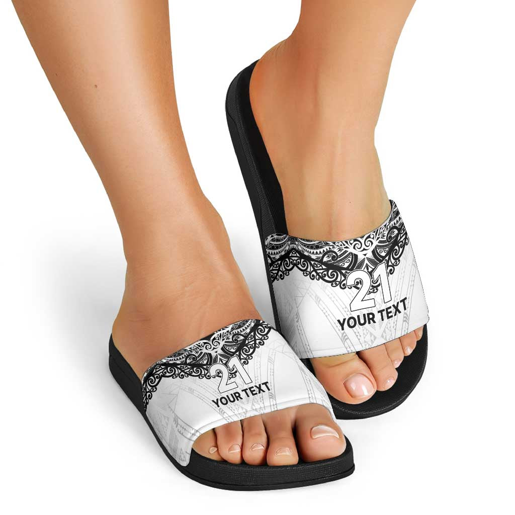 New Zealand Koru Fern Custom Slide Sandals Simple Taniko Motif - Polynesian Pride