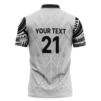 New Zealand Koru Fern Custom Zipper Polo Shirt Simple Taniko Motif - Polynesian Pride