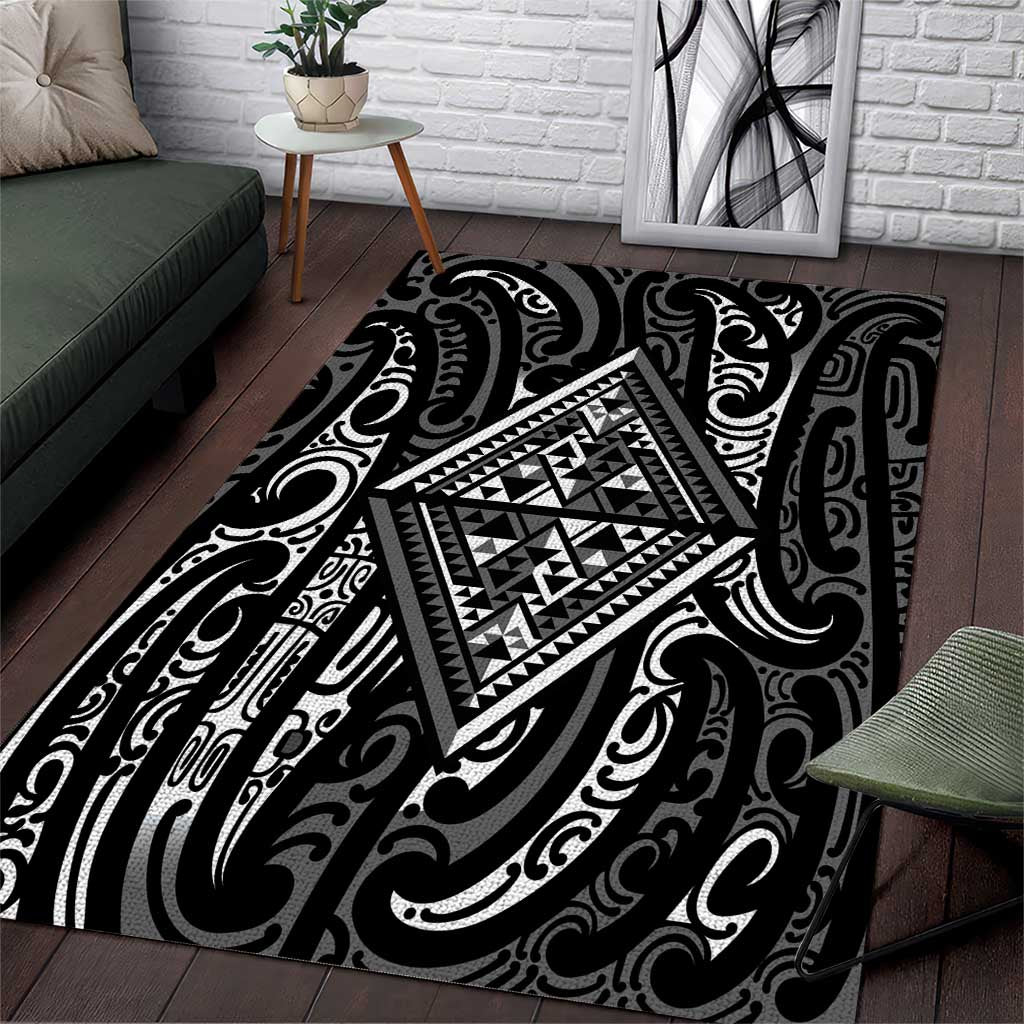 New Zealand Maori Taniko Area Rug Black Kowhaiwhai Puhoro