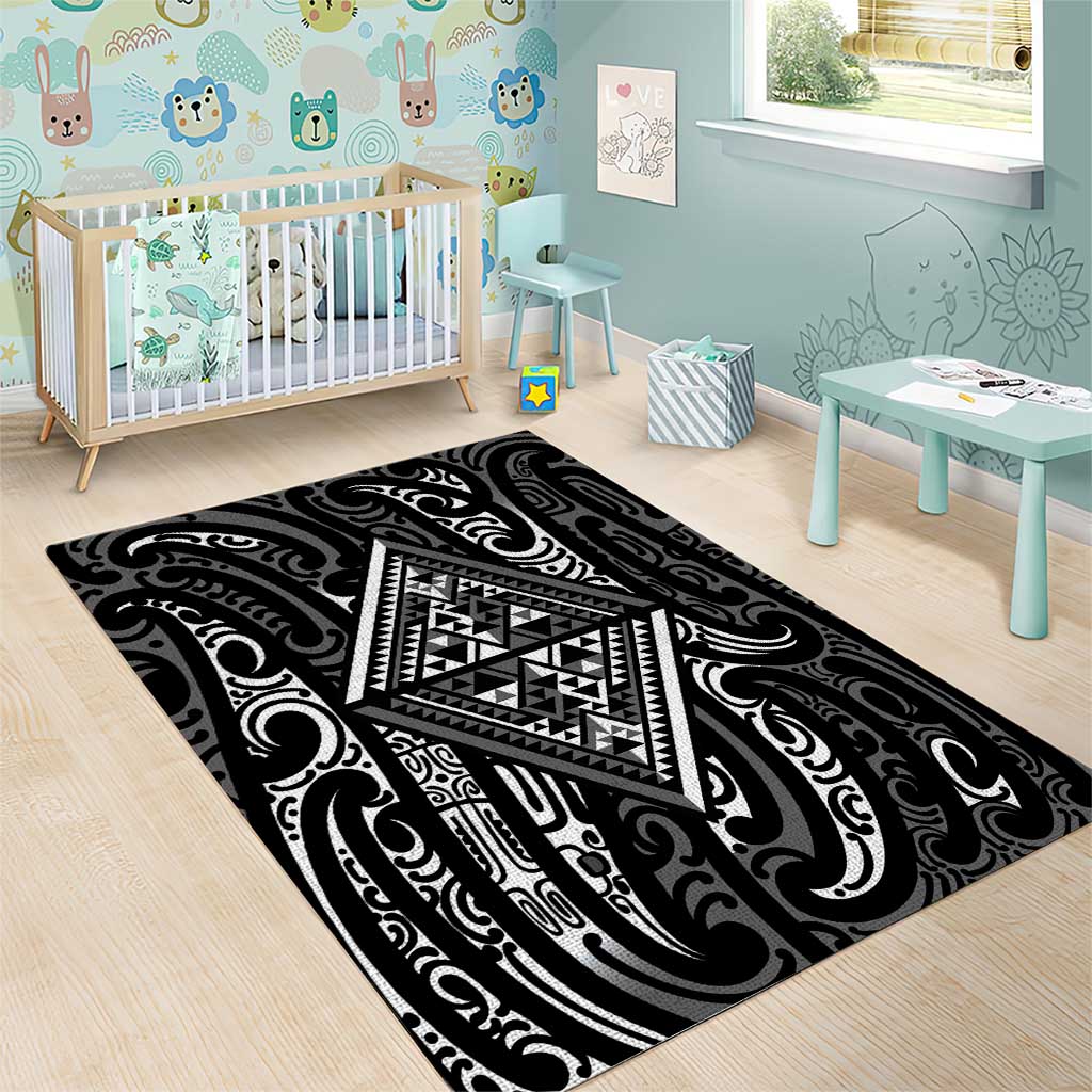 New Zealand Maori Taniko Area Rug Black Kowhaiwhai Puhoro