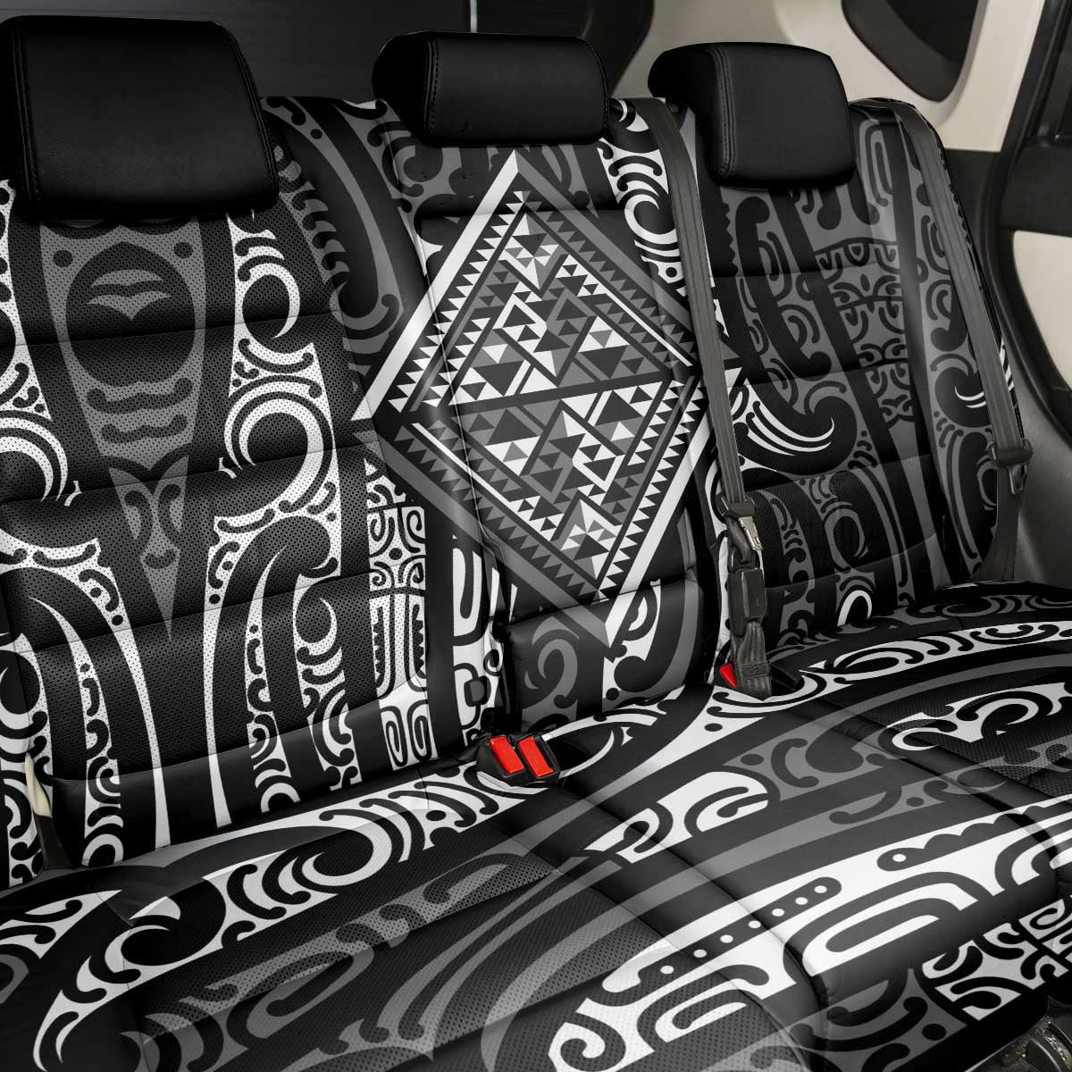 New Zealand Maori Taniko Back Car Seat Cover Black Kowhaiwhai Puhoro
