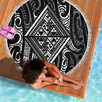 New Zealand Maori Taniko Beach Blanket Black Kowhaiwhai Puhoro