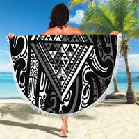 New Zealand Maori Taniko Beach Blanket Black Kowhaiwhai Puhoro