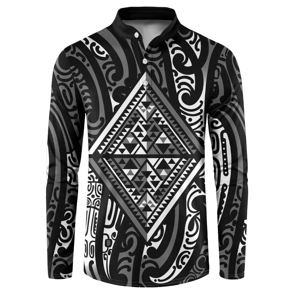 New Zealand Maori Taniko Button Sweatshirt Black Kowhaiwhai Puhoro