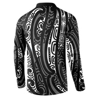 New Zealand Maori Taniko Button Sweatshirt Black Kowhaiwhai Puhoro