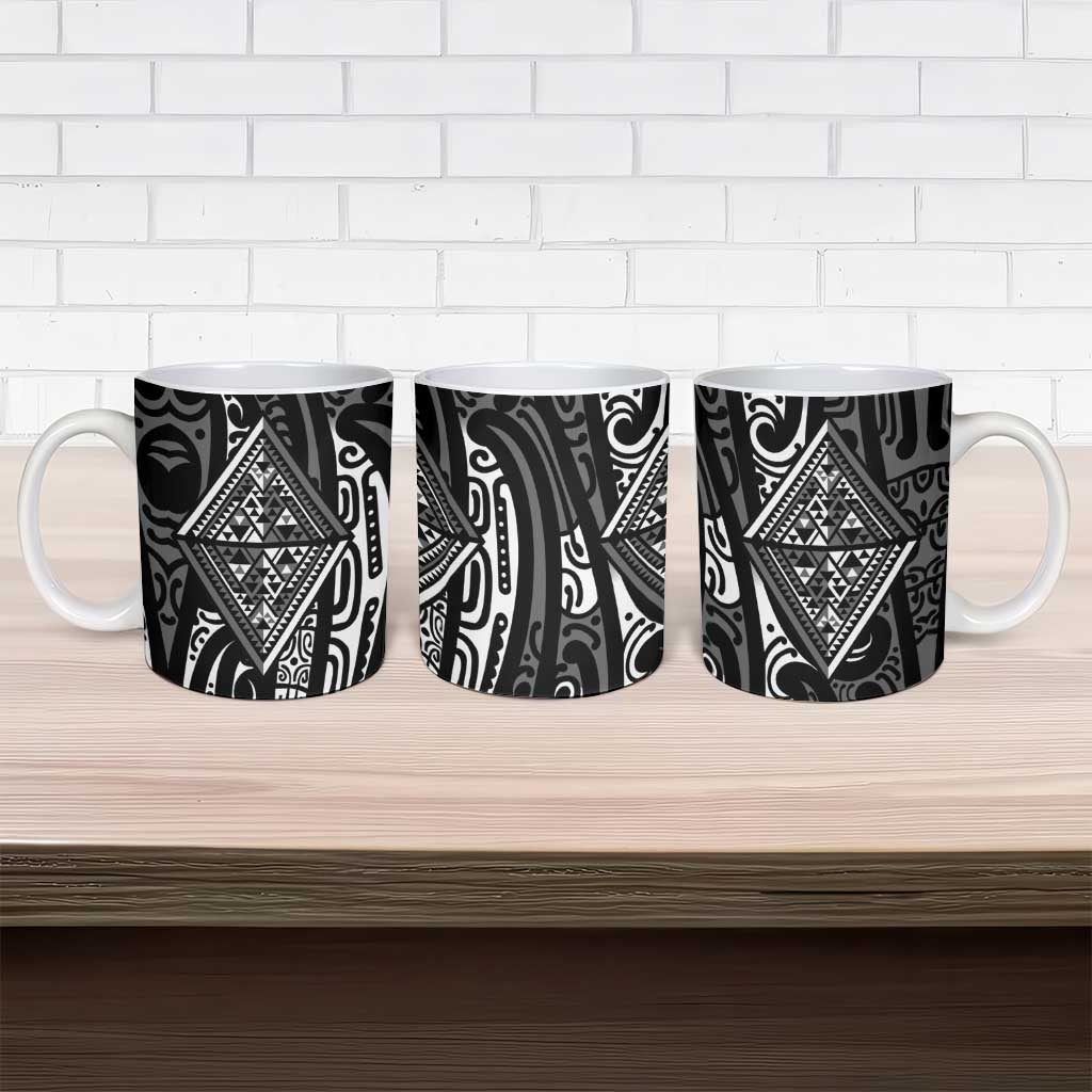 New Zealand Maori Taniko Ceramic Mug Black Kowhaiwhai Puhoro - Polynesian Pride
