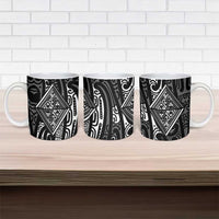 New Zealand Maori Taniko Ceramic Mug Black Kowhaiwhai Puhoro - Polynesian Pride