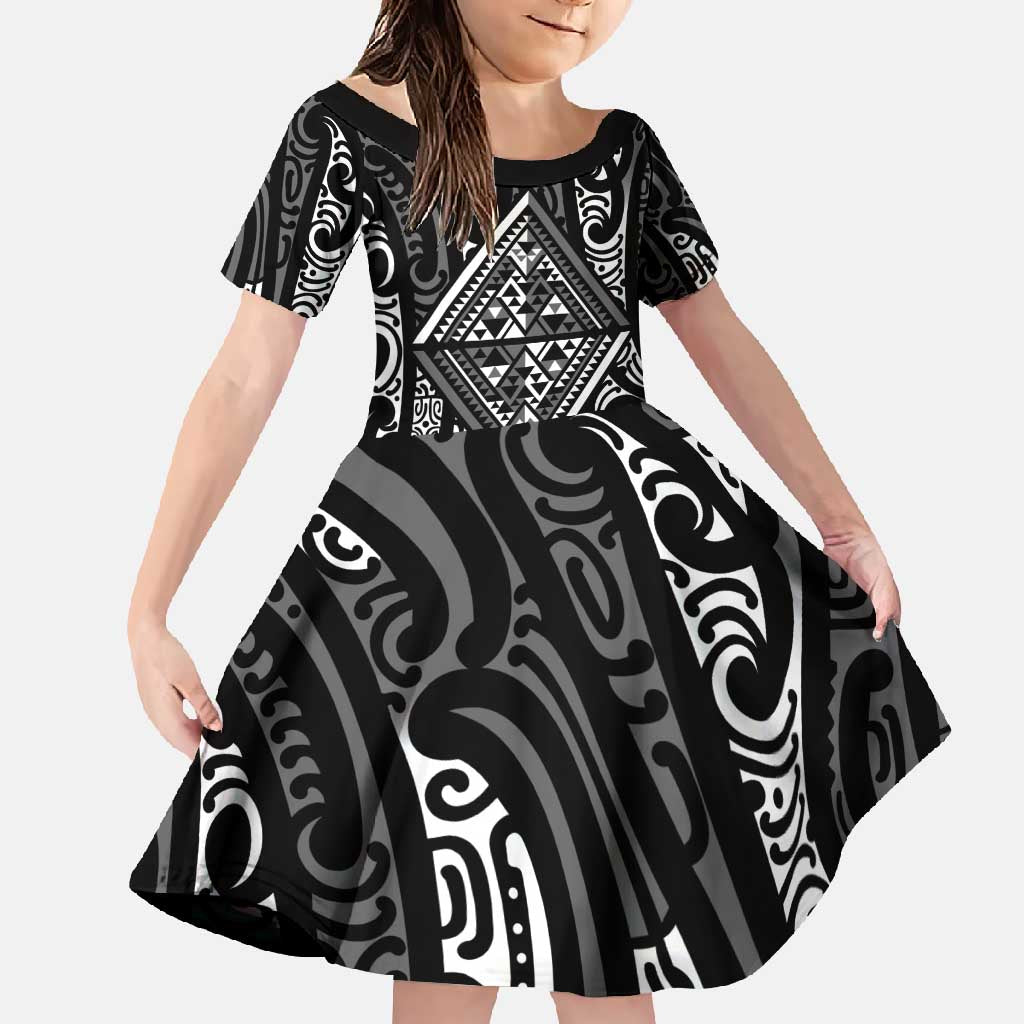 New Zealand Maori Taniko Family Matching Mermaid Dress and Hawaiian Shirt Black Kowhaiwhai Puhoro