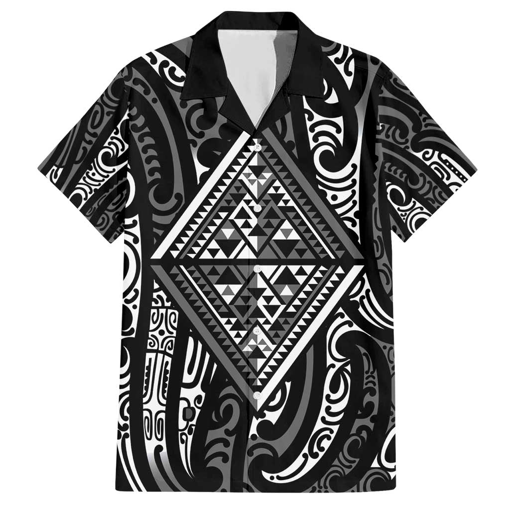 New Zealand Maori Taniko Family Matching Short Sleeve Bodycon Dress and Hawaiian Shirt Black Kowhaiwhai Puhoro