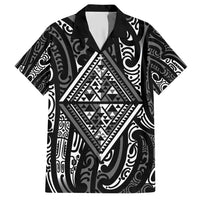 New Zealand Maori Taniko Hawaiian Shirt Black Kowhaiwhai Puhoro