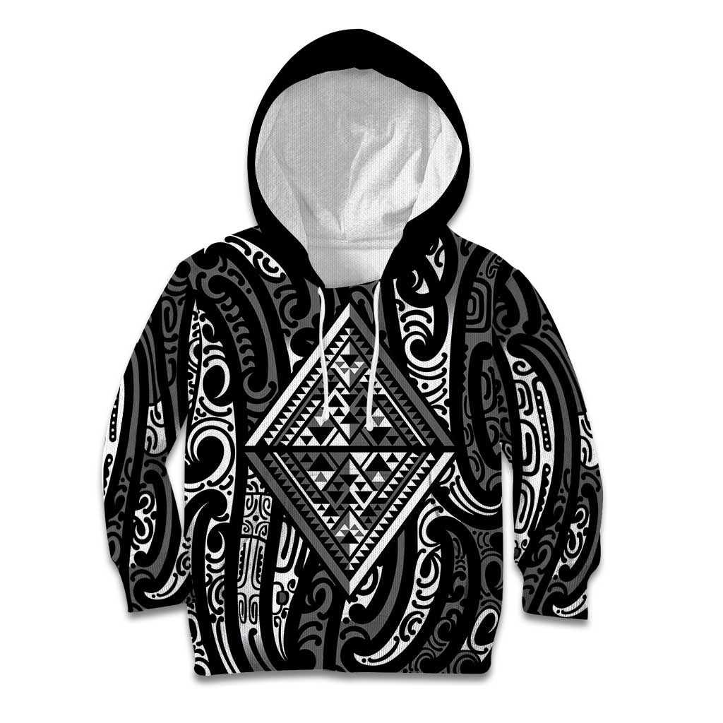 New Zealand Maori Taniko Kid Hoodie Black Kowhaiwhai Puhoro