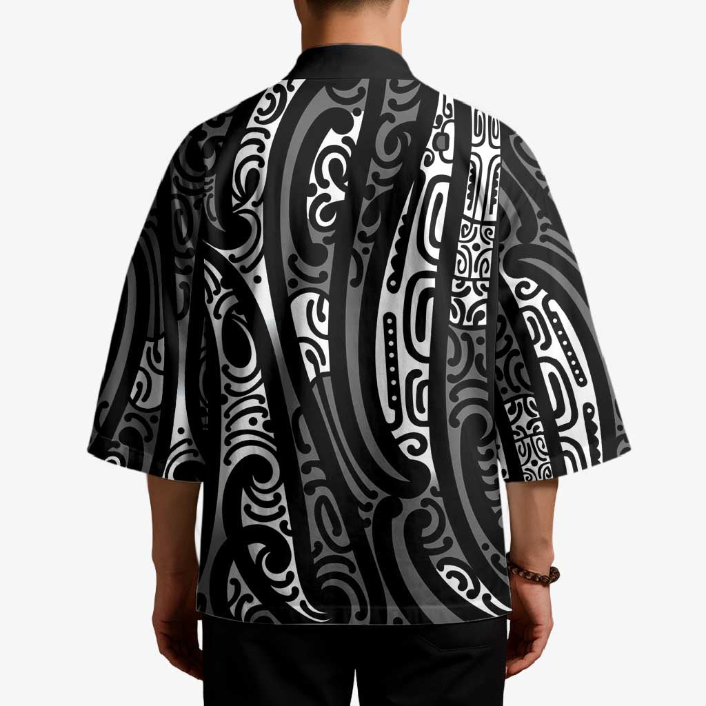 New Zealand Maori Taniko Kimono Black Kowhaiwhai Puhoro - Polynesian Pride