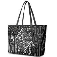New Zealand Maori Taniko Leather Tote Bag Black Kowhaiwhai Puhoro