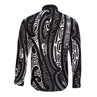 New Zealand Maori Taniko Long Sleeve Button Shirt Black Kowhaiwhai Puhoro