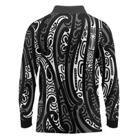New Zealand Maori Taniko Long Sleeve Polo Shirt Black Kowhaiwhai Puhoro