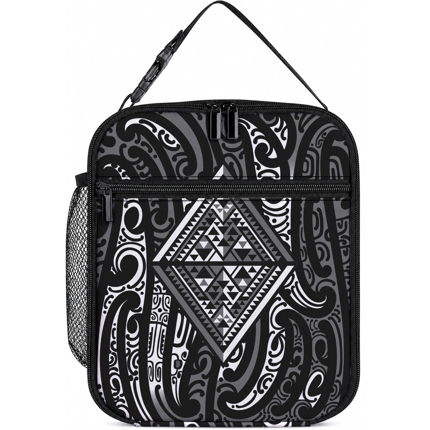 New Zealand Maori Taniko Lunch Bag Black Kowhaiwhai Puhoro LT9 10.2 × 8.3 × 4.3 inch Black - Polynesian Pride