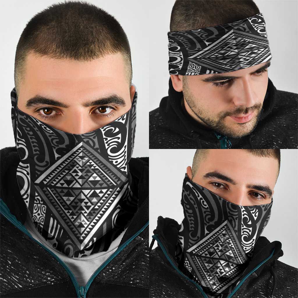 New Zealand Maori Taniko Neck Gaiter Black Kowhaiwhai Puhoro - Polynesian Pride