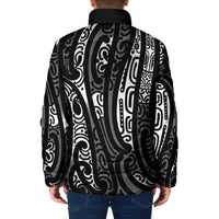 New Zealand Maori Taniko Padded Jacket Black Kowhaiwhai Puhoro - Polynesian Pride
