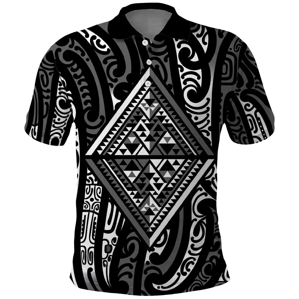 New Zealand Maori Taniko Polo Shirt Black Kowhaiwhai Puhoro