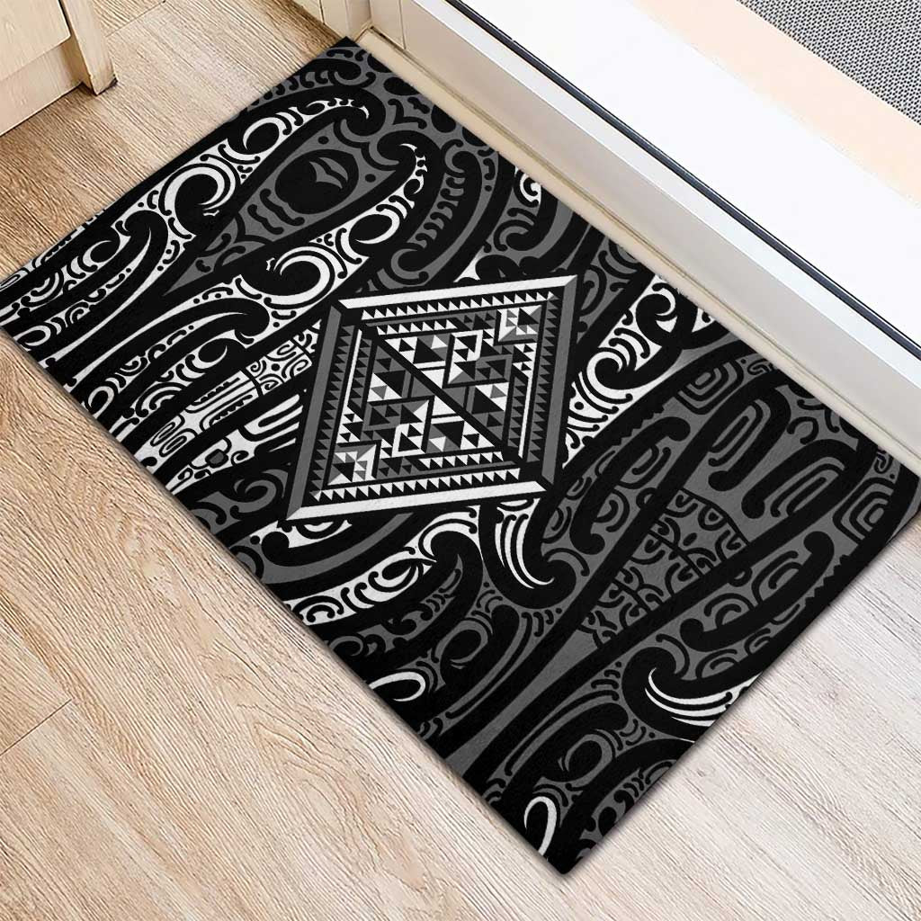 New Zealand Maori Taniko Rubber Doormat Black Kowhaiwhai Puhoro