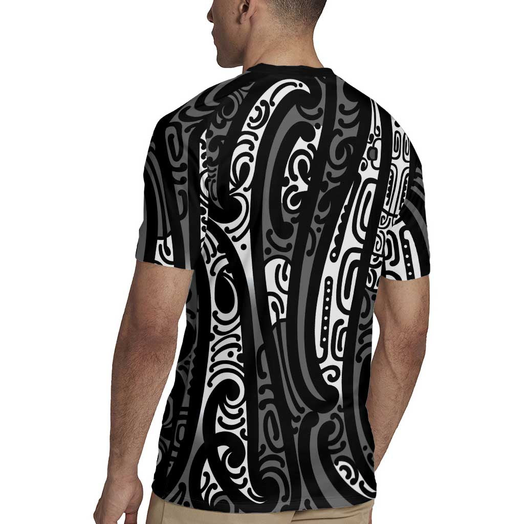 New Zealand Maori Taniko Rugby Jersey Black Kowhaiwhai Puhoro