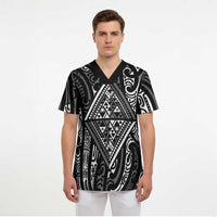 New Zealand Maori Taniko Scrub Top Black Kowhaiwhai Puhoro - Polynesian Pride