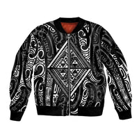 New Zealand Maori Taniko Sleeve Zip Bomber Jacket Black Kowhaiwhai Puhoro