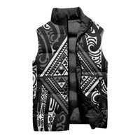 New Zealand Maori Taniko Sleeveless Puffer Jacket Black Kowhaiwhai Puhoro - Polynesian Pride