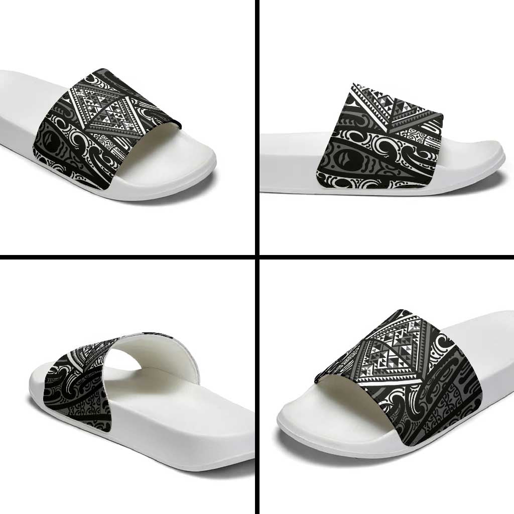 New Zealand Maori Taniko Slide Sandals Black Kowhaiwhai Puhoro - Polynesian Pride