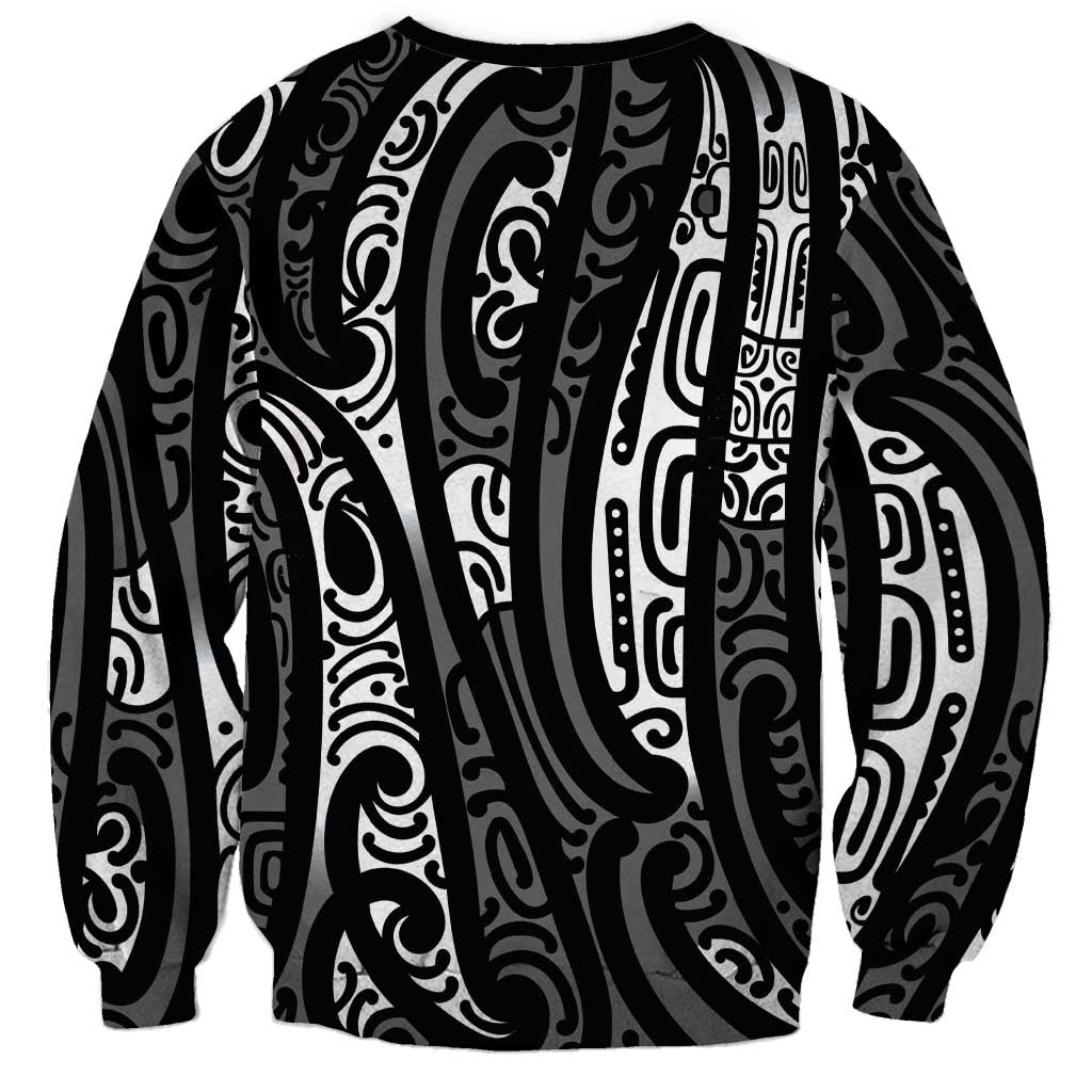 New Zealand Maori Taniko Sweatshirt Black Kowhaiwhai Puhoro