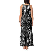 New Zealand Maori Taniko Tank Maxi Dress Black Kowhaiwhai Puhoro
