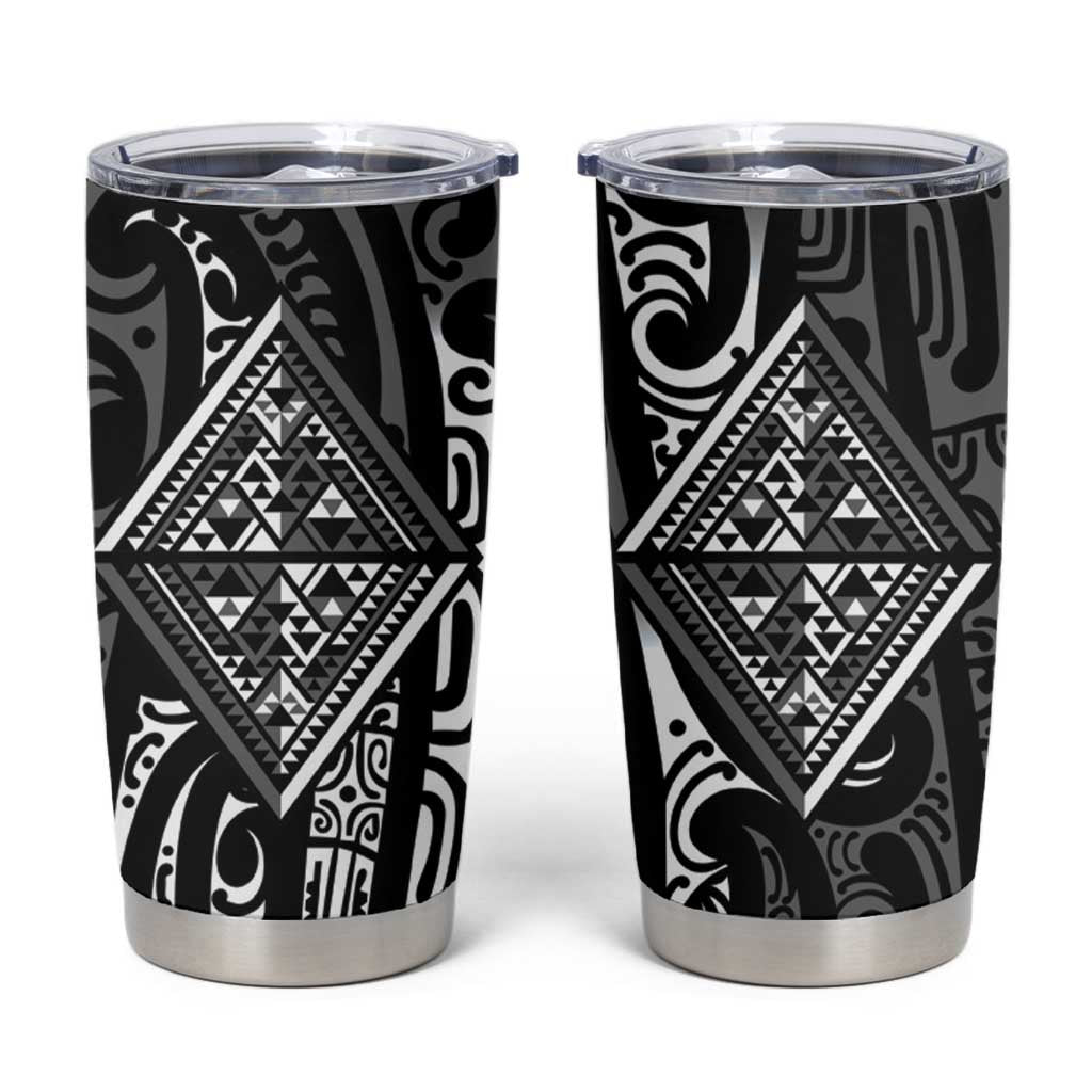New Zealand Maori Taniko Tumbler Cup Black Kowhaiwhai Puhoro