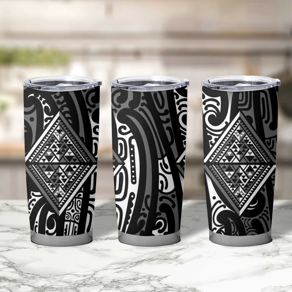 New Zealand Maori Taniko Tumbler Cup Black Kowhaiwhai Puhoro