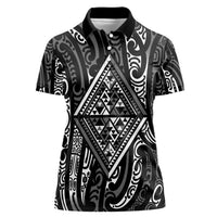 New Zealand Maori Taniko Women Polo Shirt Black Kowhaiwhai Puhoro