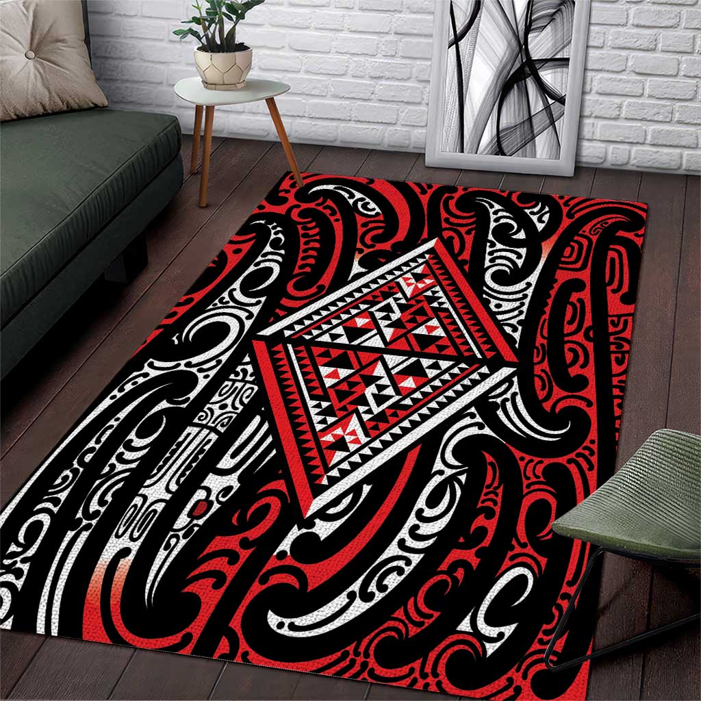 New Zealand Maori Taniko Area Rug Red Kowhaiwhai Puhoro