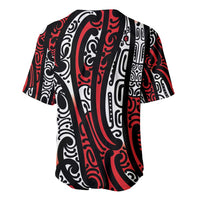 New Zealand Maori Taniko Baseball Jersey Red Kowhaiwhai Puhoro